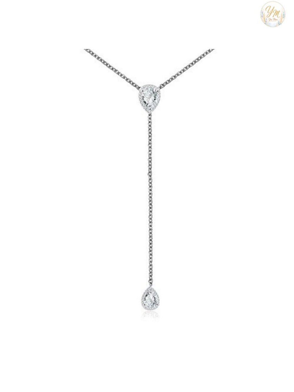 CZ Pear Drop Lariat Necklace 16" Sterling Silver Adjustable Y-Necklace